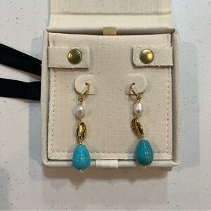 NWT Mayamar Gold and Blue Teardrop Earrings with Studs